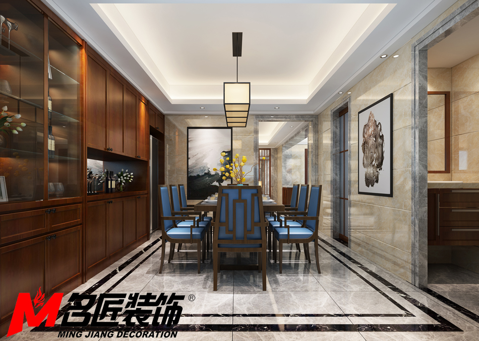 佛山市海倫堡·美的·玖悅府新中式風(fēng)格三居室裝修案例